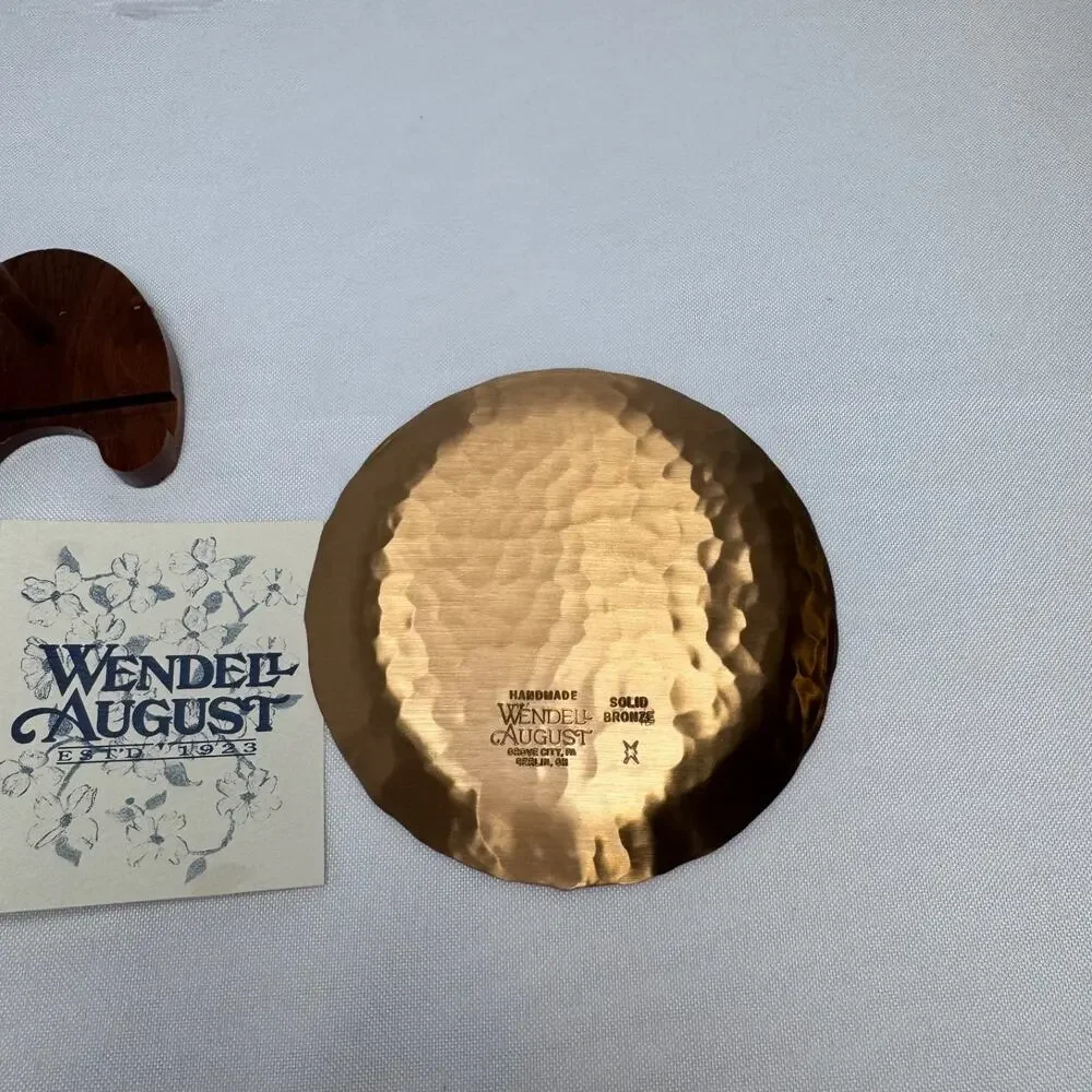 Wendell August Solid Bronze Lily of the Valley 5” Plate Dish w/ Stand & Card